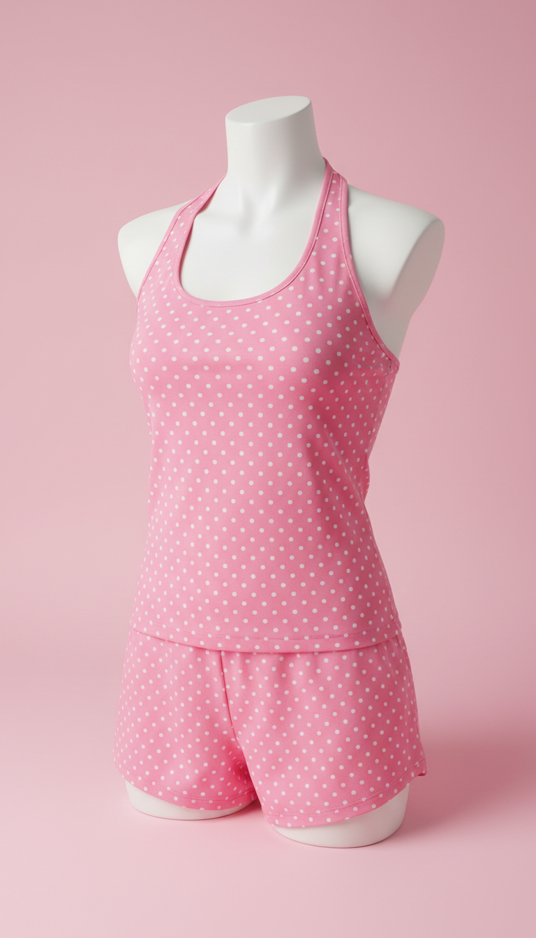 Bubblegum pink polka dot halter tank