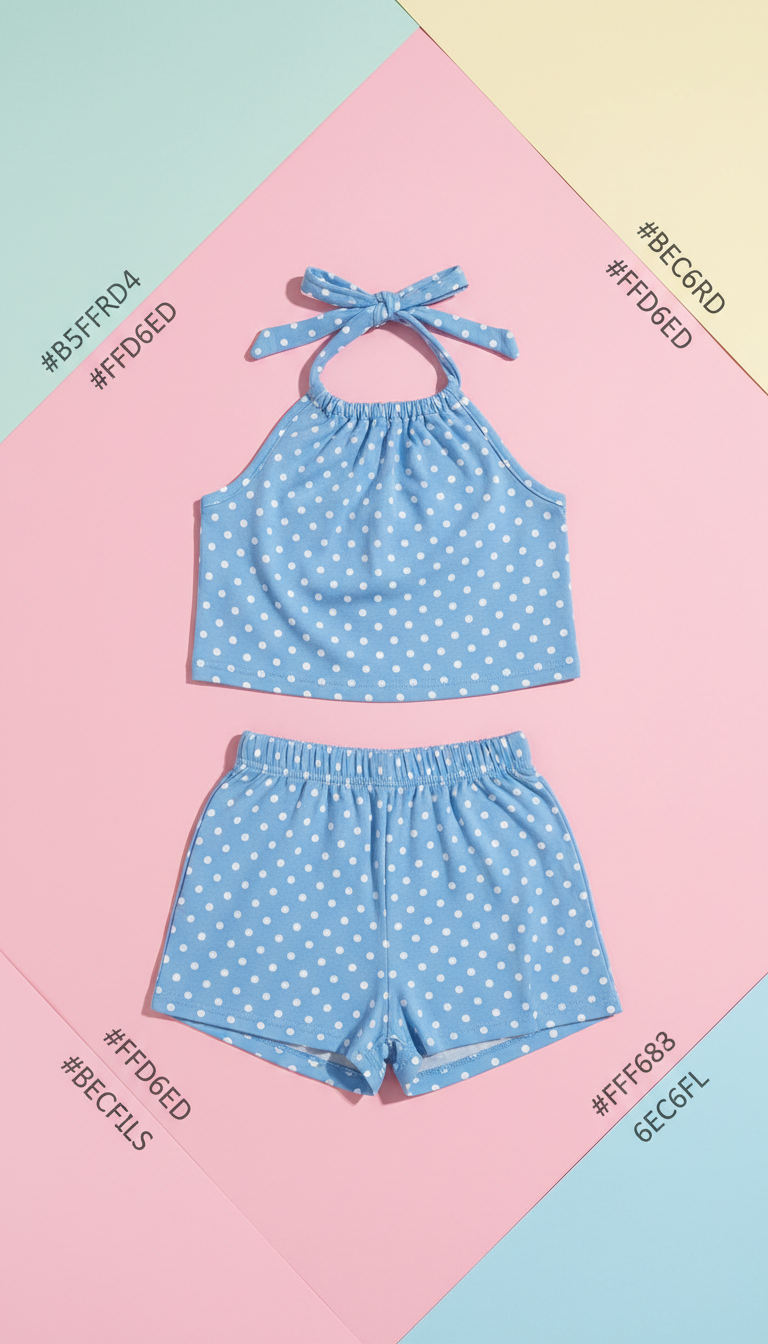 Pool blue polka dot halter tank and shorts set
